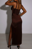 Brown Off Shoulder Maxi Dress