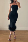 Feather Skinny Sexy Midi Dress