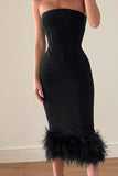 Feather Skinny Sexy Midi Dress