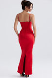 SHANI RED SATIN CORSET MAXI DRESS - Red