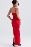 SHANI RED SATIN CORSET MAXI DRESS - Red