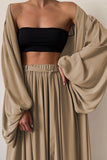 Flowing Puff Sleeve 3PC Cardigan Pants Set