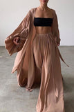 Flowing Puff Sleeve 3PC Cardigan Pants Set